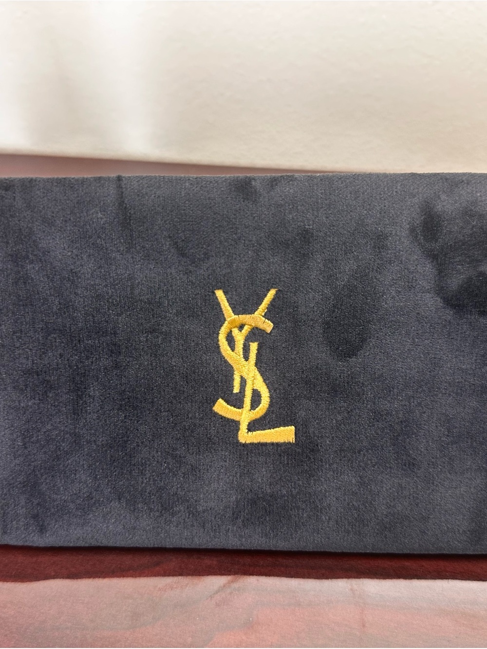 Saint Laurent Black Suede Clutch with Gold YSL Logo